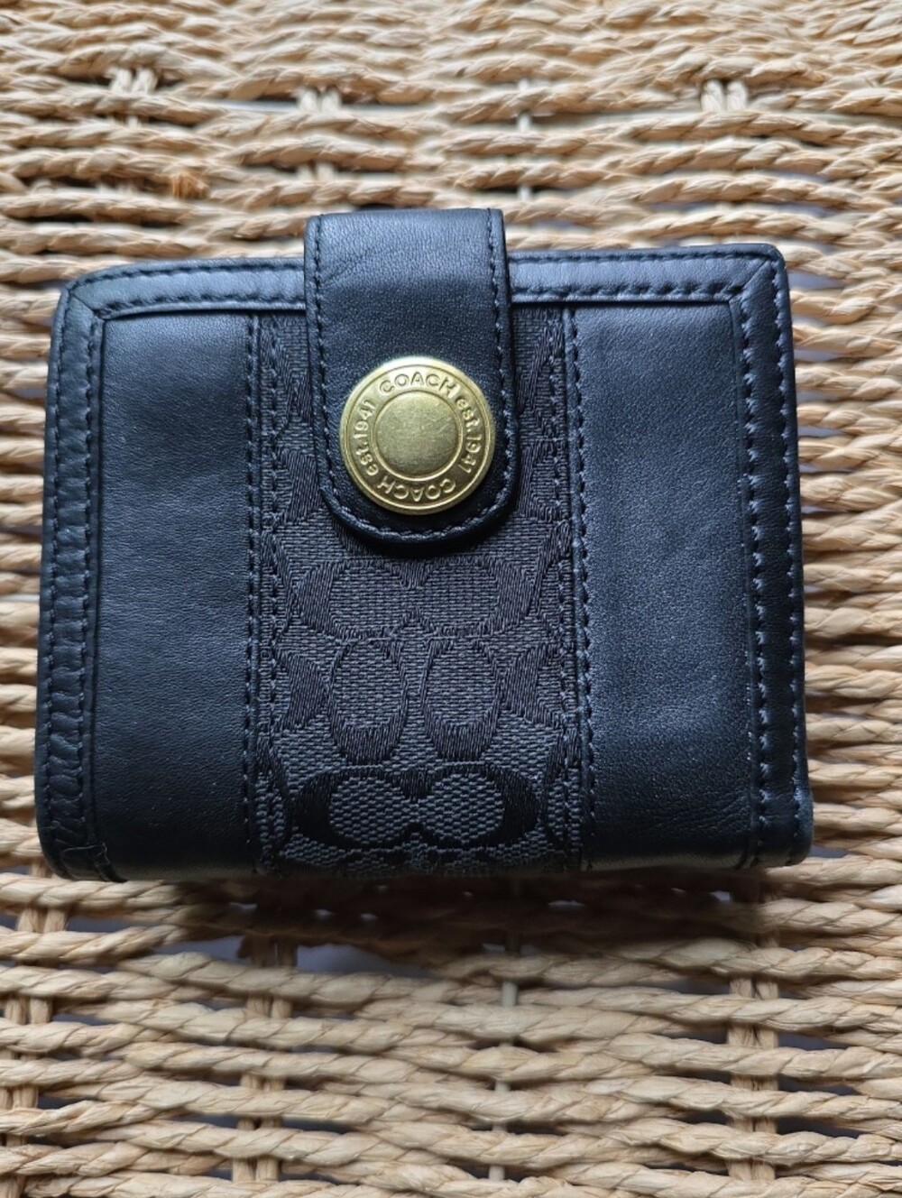 Coach Black Signature Canvas Leather Accent Trifold Y2K Wallet VINTAGE RARE